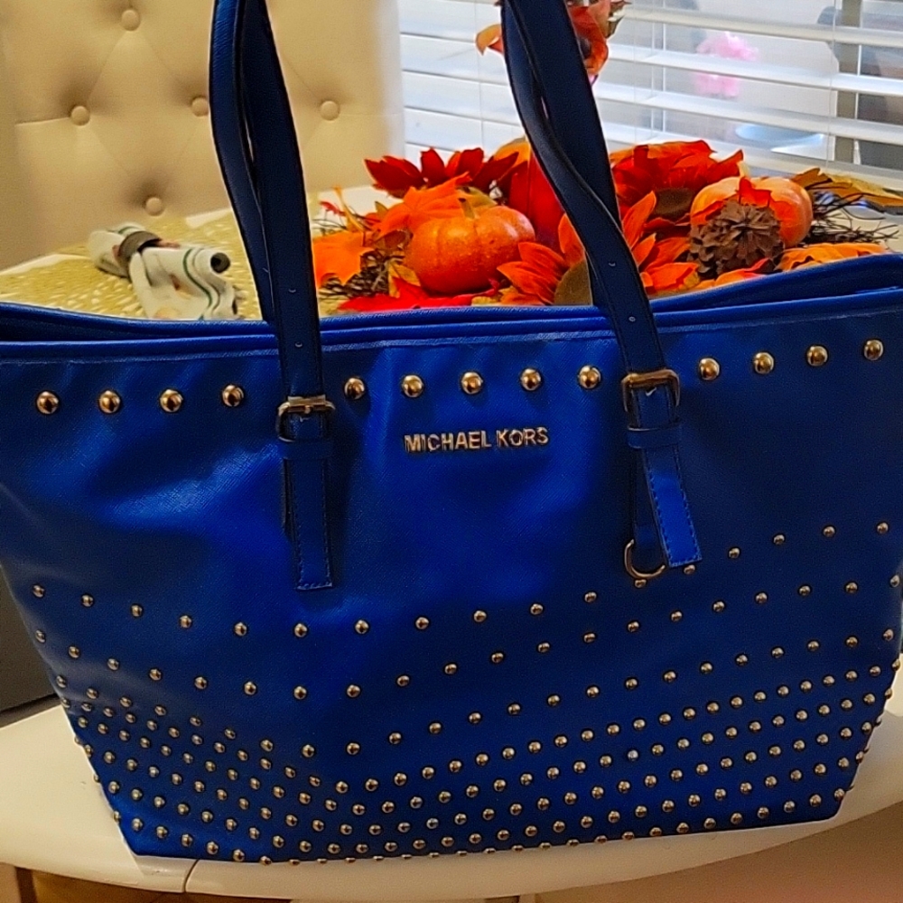 Cobalt Blue Michael Kors Jet Set Studded Tote NWOT MSRP $358